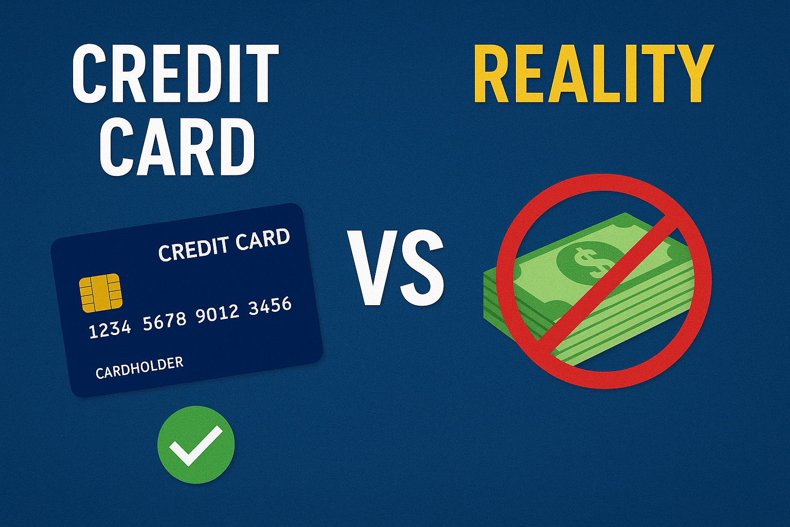 “Credit Card vs Reality – क्रेडिट कार्ड की असली सच्चाई और झूठ का चित्रण, जिसमें कार्ड और पैसों के बीच का फर्क दिखाया गया है।”